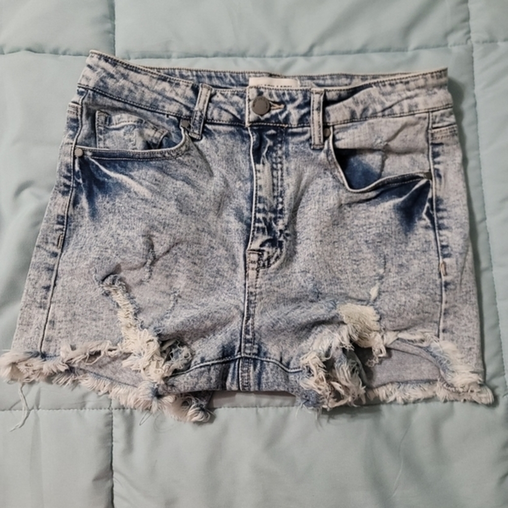 Black Label Acid Washed Tattered Raw Hem High Rise Short Shorts Women's M Good